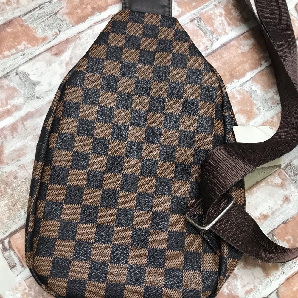 Brown Checkered UNISEX SLING Bag BROWN COLOR - Picture 6 of 7